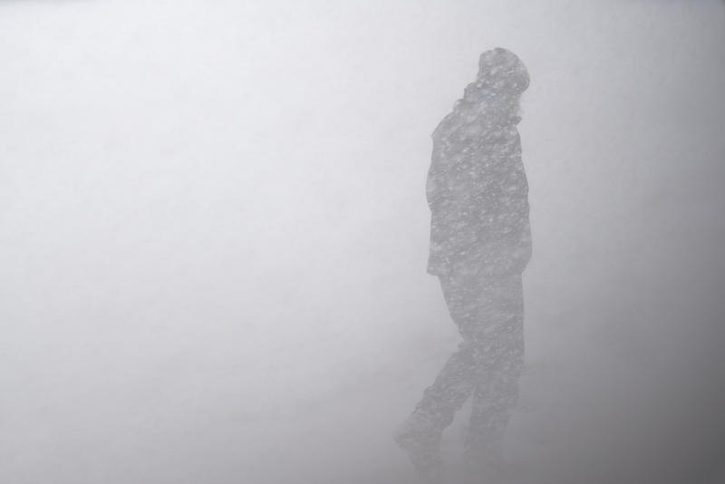 A person walking in snow